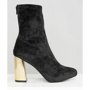 Missguided Womens Sock Boots Sz 9 Gray  Crushed Velvet Block Heel Mid Calf